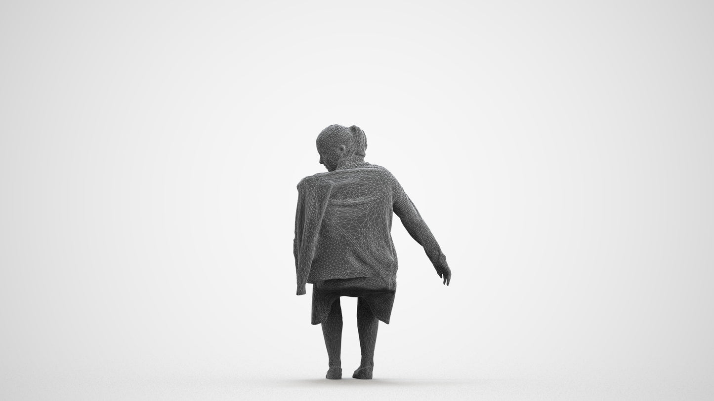 realistic 3D human girl kids, archviz people FBX OBJ for Blender, wireframe front view