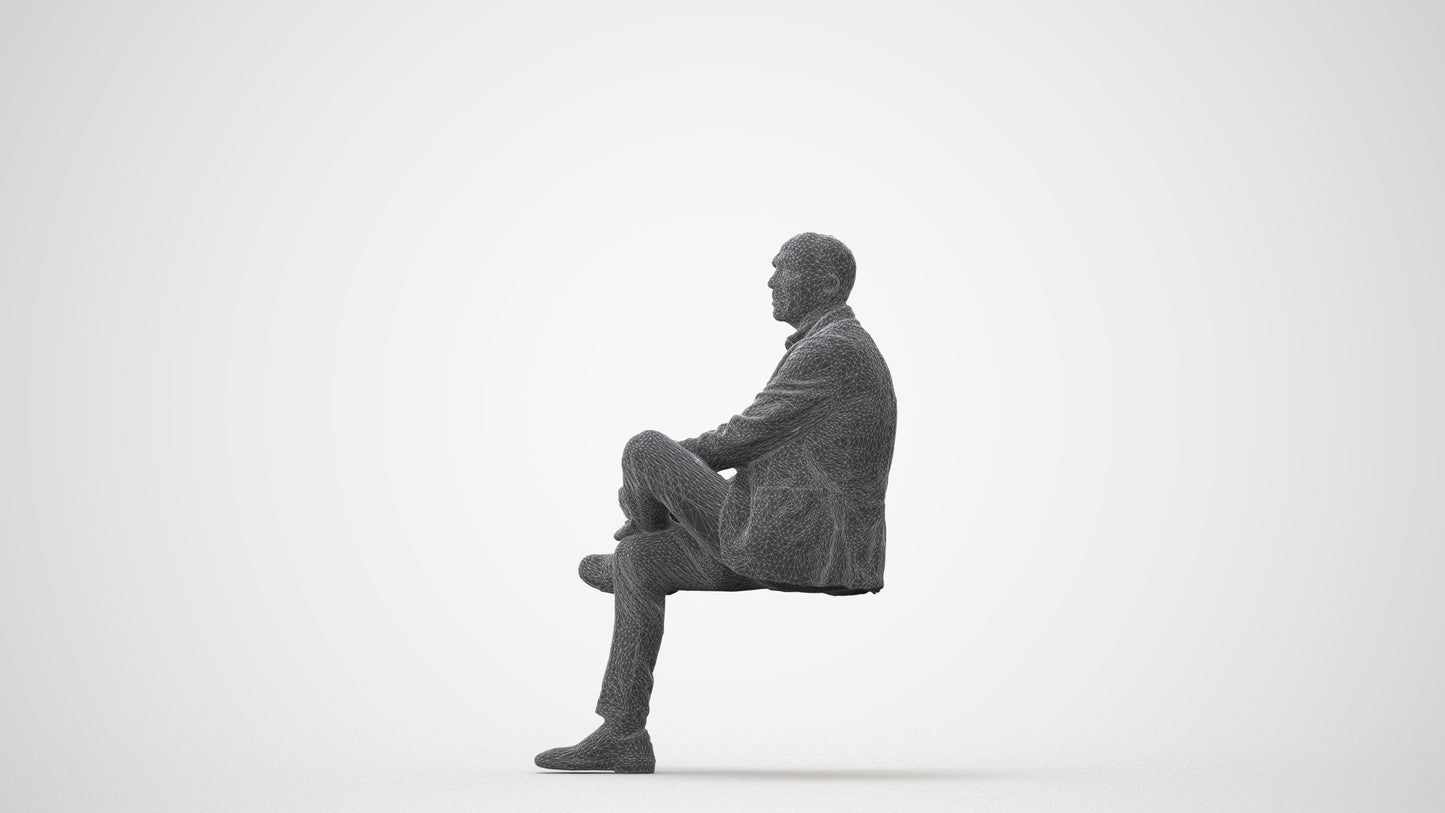 scanned 3D senior man business sitting, photogrammetry people for Enscape and V-Ray, square thumbnail