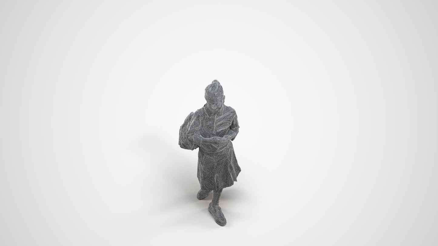3D human model girl kids, photogrammetry scanned person for archviz, wireframe three-quarter view