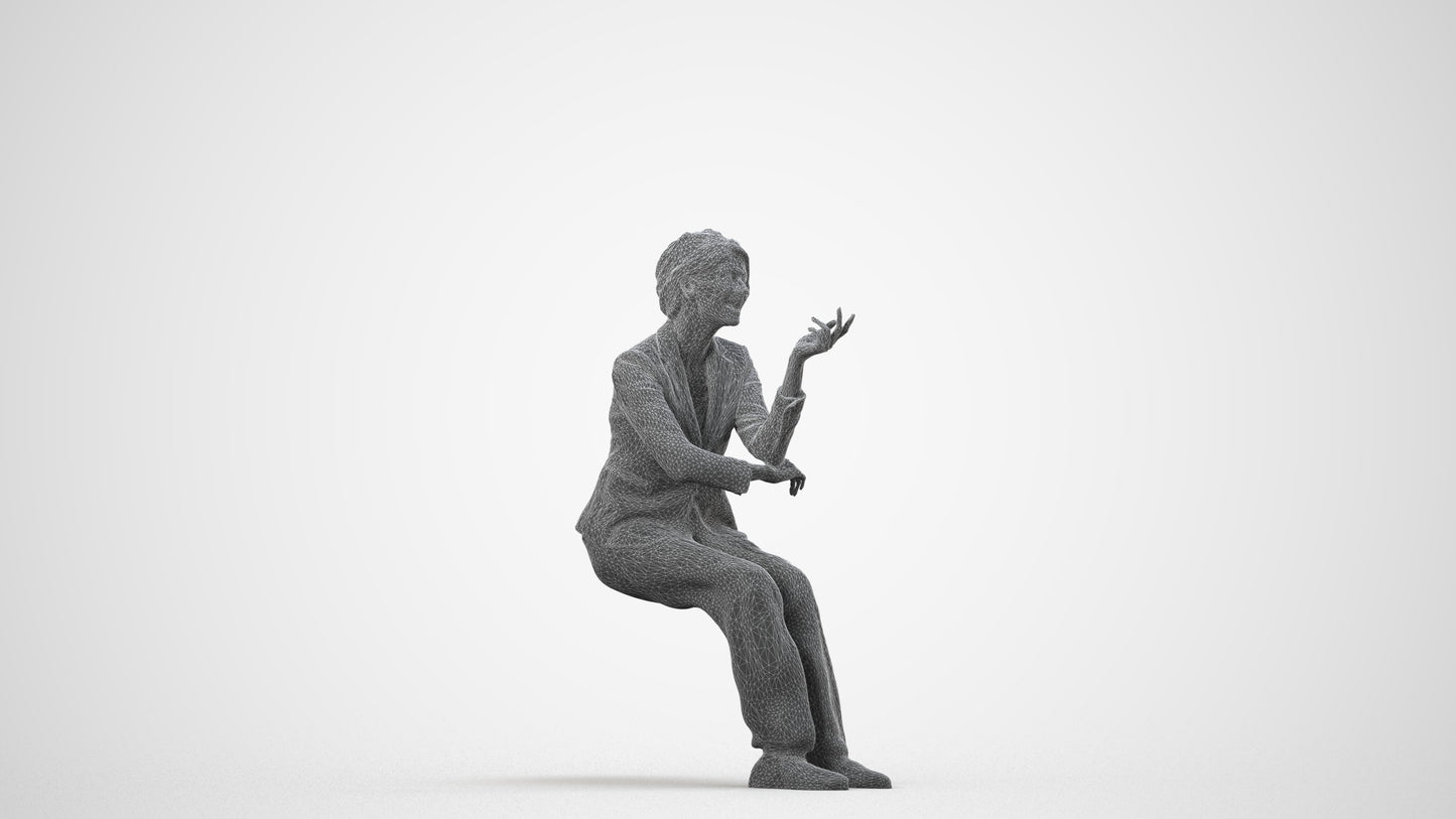 3D scanned woman business, photorealistic archviz people for Enscape and SketchUp, wireframe side view