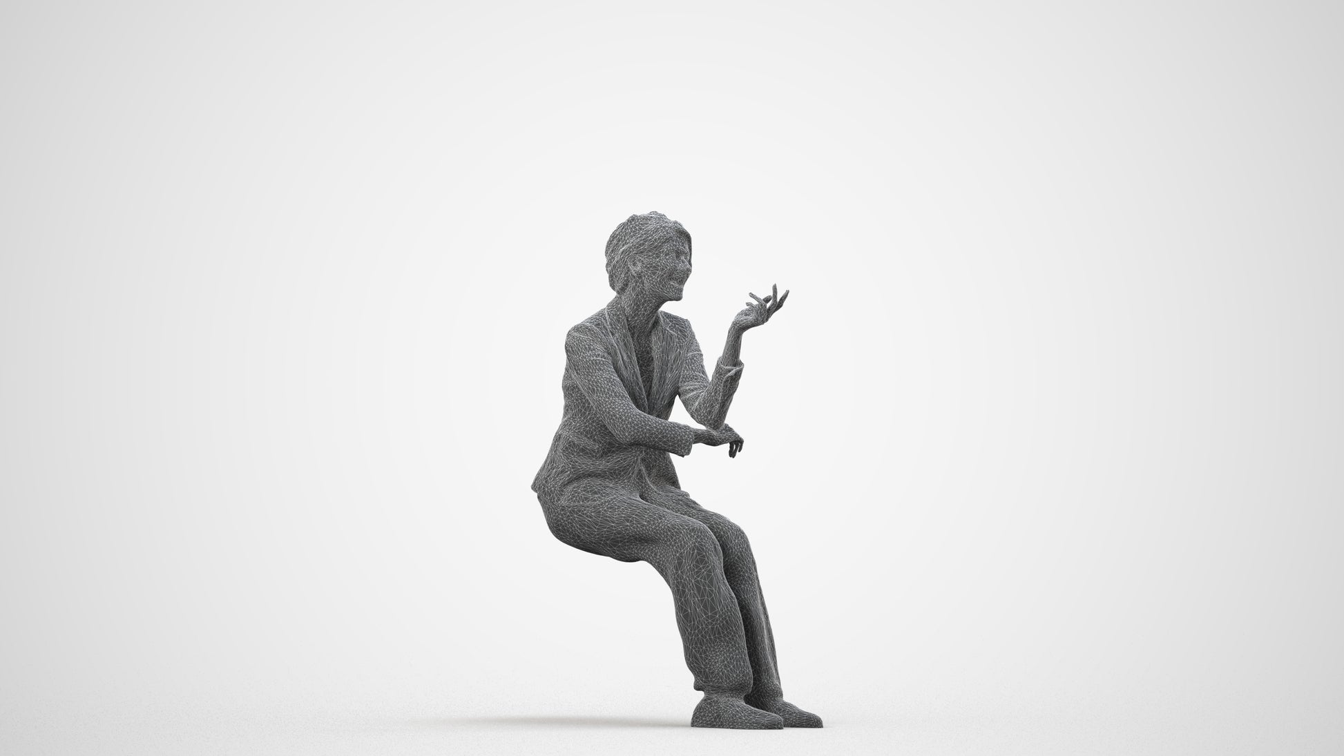 3D scanned woman business, photorealistic archviz people for Enscape and SketchUp, wireframe side view