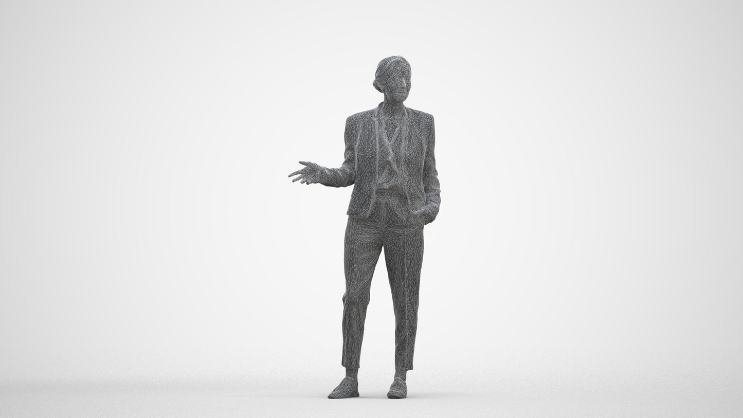realistic 3D people woman business standing, render-ready for V-Ray and Corona, FBX OBJ, three-quarter front view render