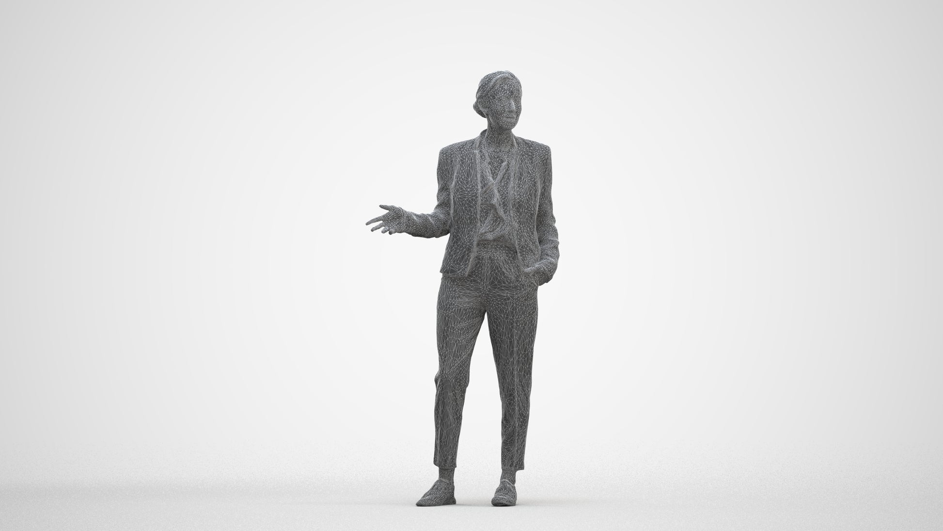 realistic 3D people woman business standing, render-ready for V-Ray and Corona, FBX OBJ, three-quarter front view render