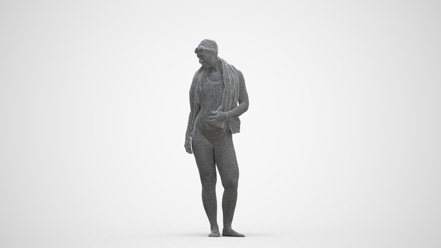 3D people model woman sport pool, scanned human for 3ds Max rendering, three-quarter front view render