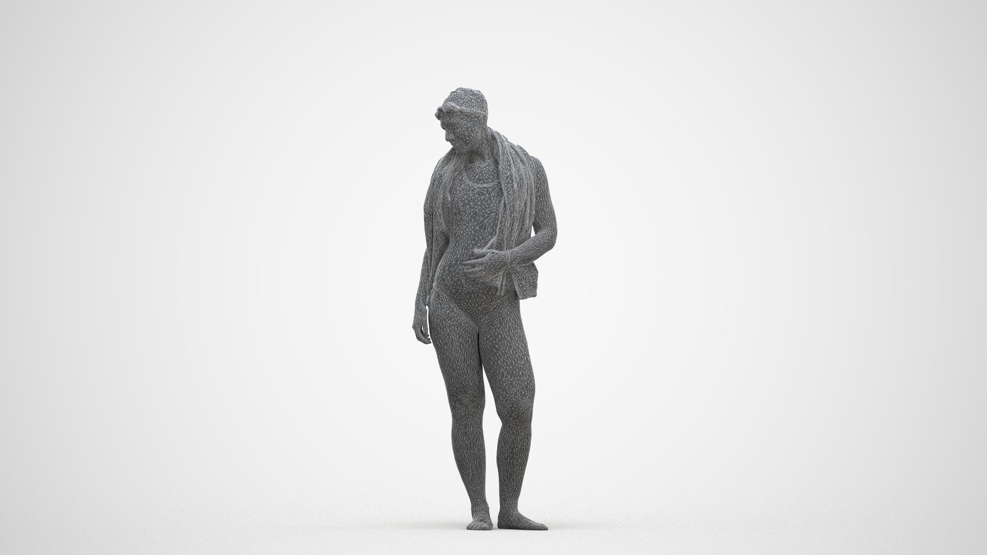 3D people model woman sport pool, scanned human for 3ds Max rendering, three-quarter front view render