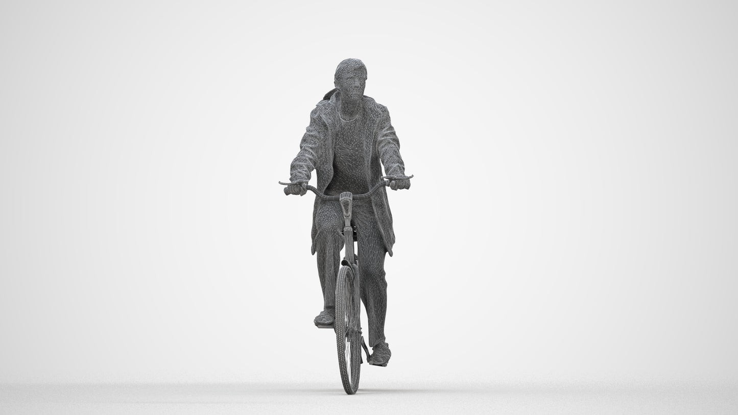 3D people model woman casual cycling, scanned human for 3ds Max rendering, wireframe back view