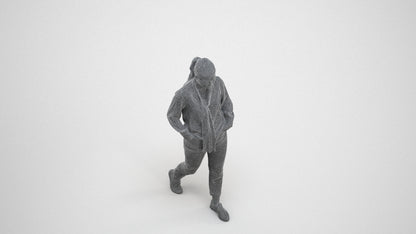 photogrammetry 3D woman casual walking, realistic human model archviz FBX, wireframe three-quarter view