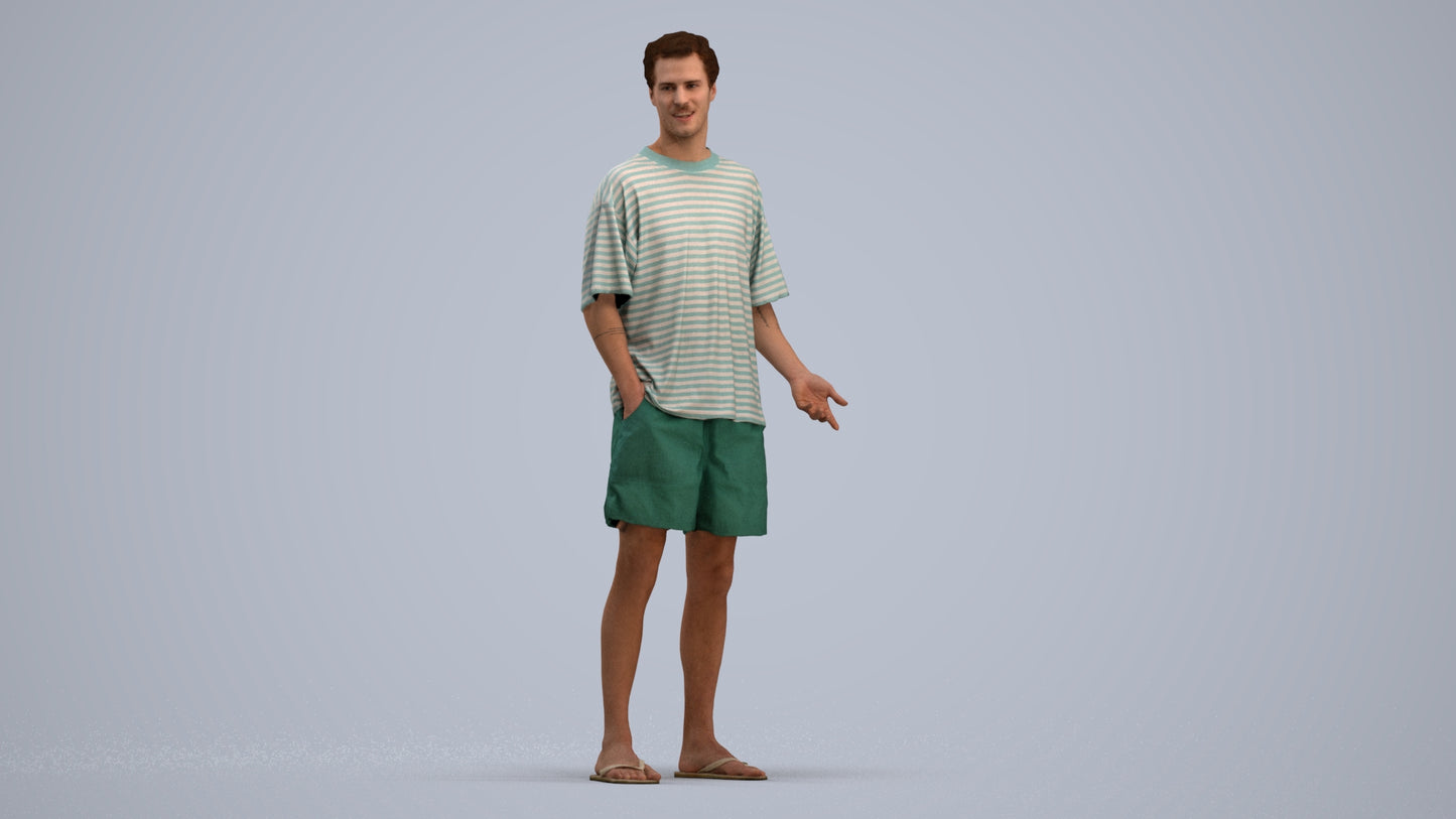 3D human model man casual standing, photogrammetry scanned person for archviz, standing pose render