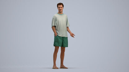 3D human model man casual standing, photogrammetry scanned person for archviz, standing pose render