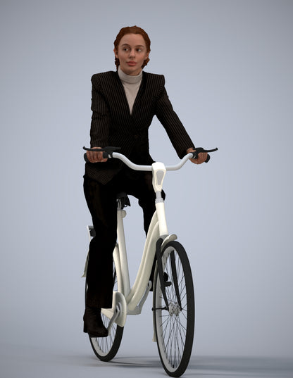 realistic 3D people woman business cycling, render-ready for V-Ray and Corona, FBX OBJ