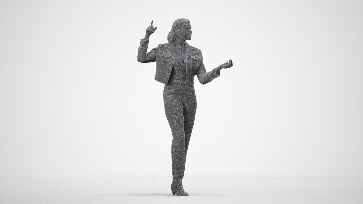 photogrammetry 3D woman business standing, realistic human model archviz FBX, wireframe side view