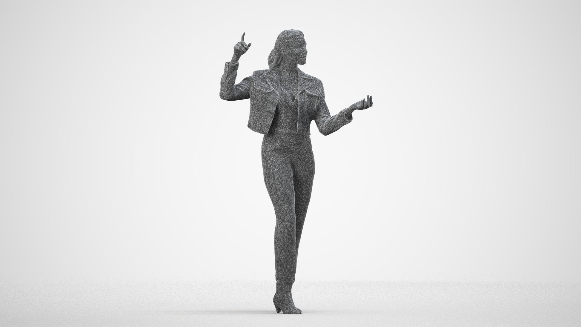 photogrammetry 3D woman business standing, realistic human model archviz FBX, wireframe side view
