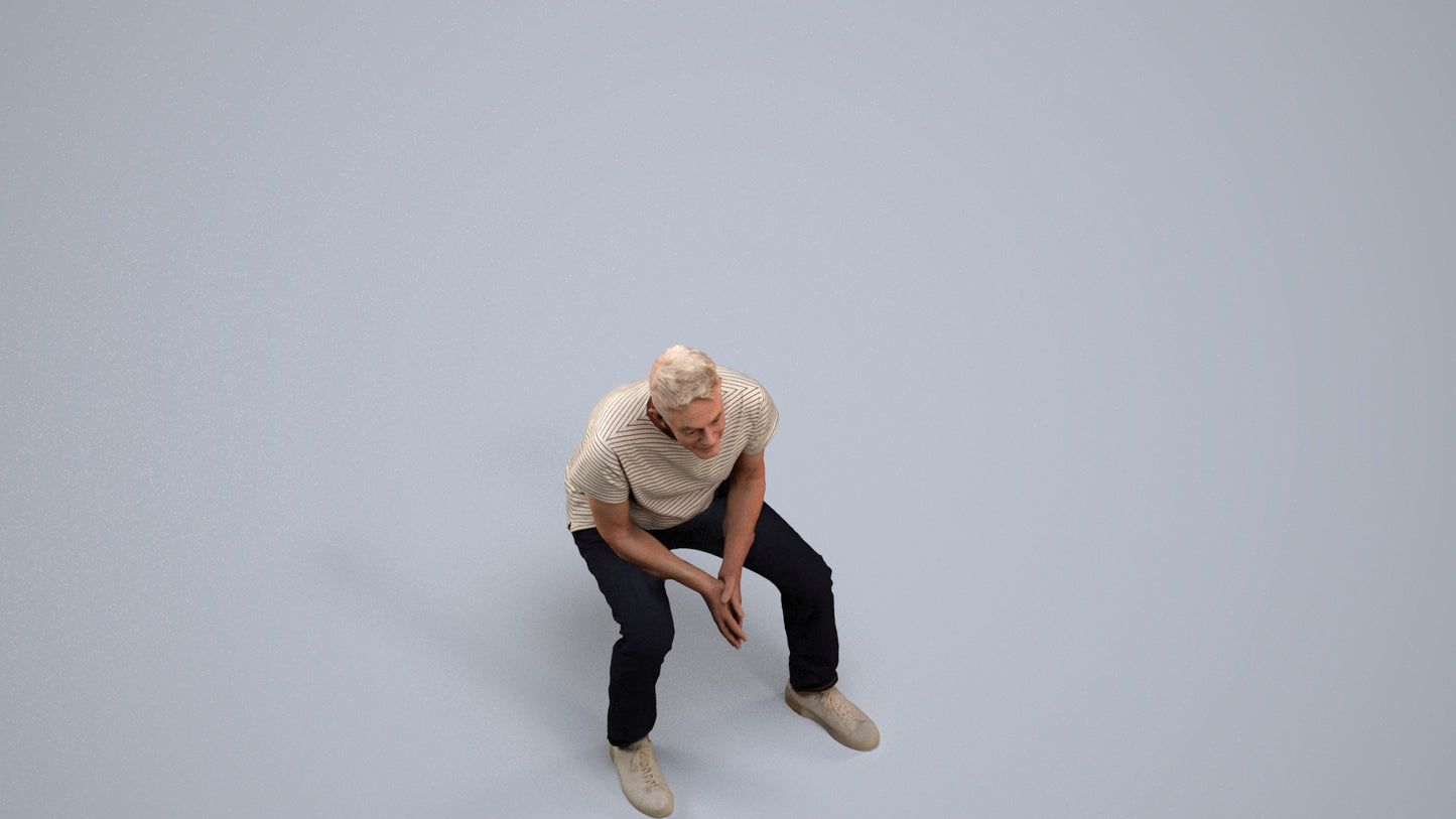 3D people model senior man casual sitting, scanned human for 3ds Max rendering, back view render