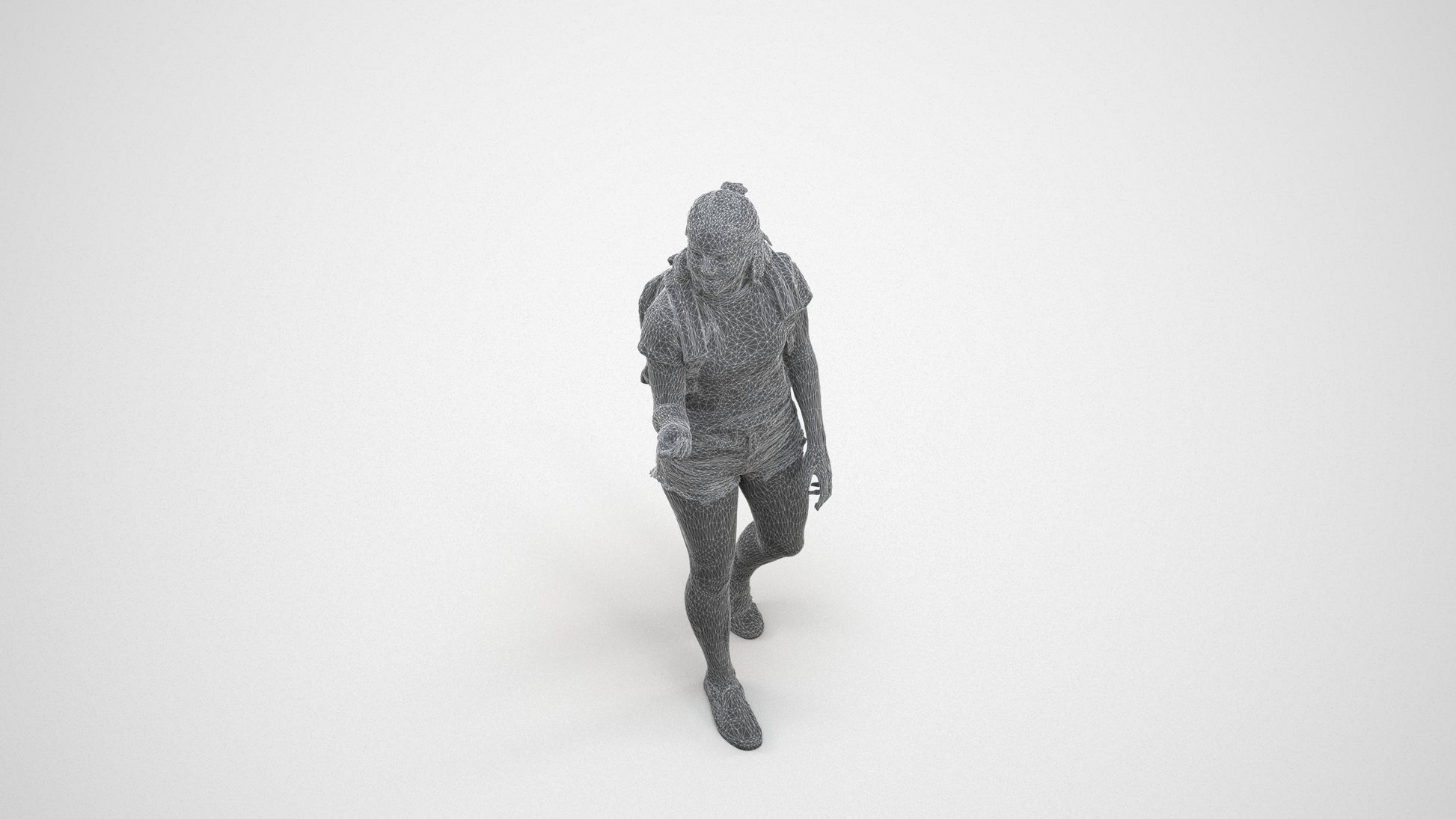 3D scanned girl standing casual, photorealistic archviz people for Enscape and SketchUp, wireframe three-quarter view