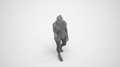 3D scanned girl standing casual, photorealistic archviz people for Enscape and SketchUp, wireframe three-quarter view