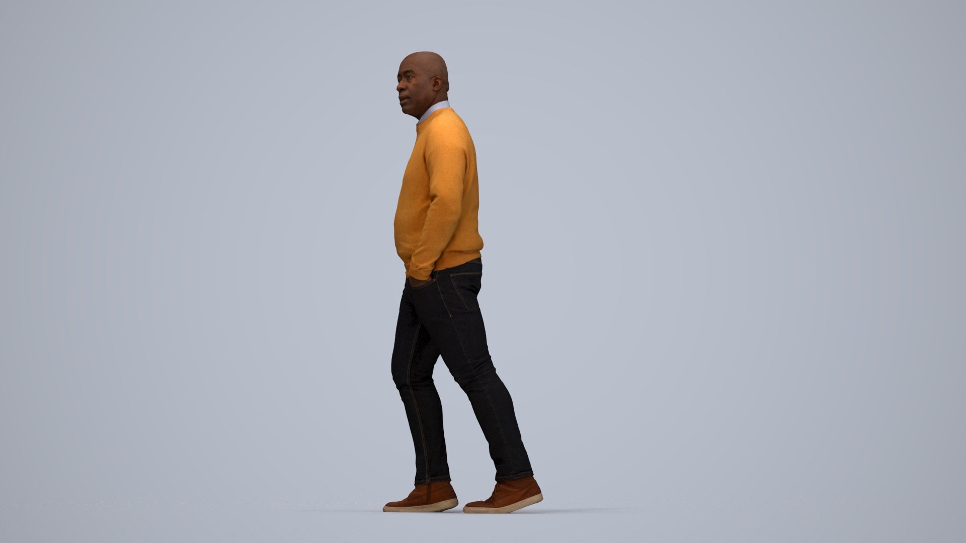 realistic 3D human man casual walking, archviz people FBX OBJ for Blender, top-down view render