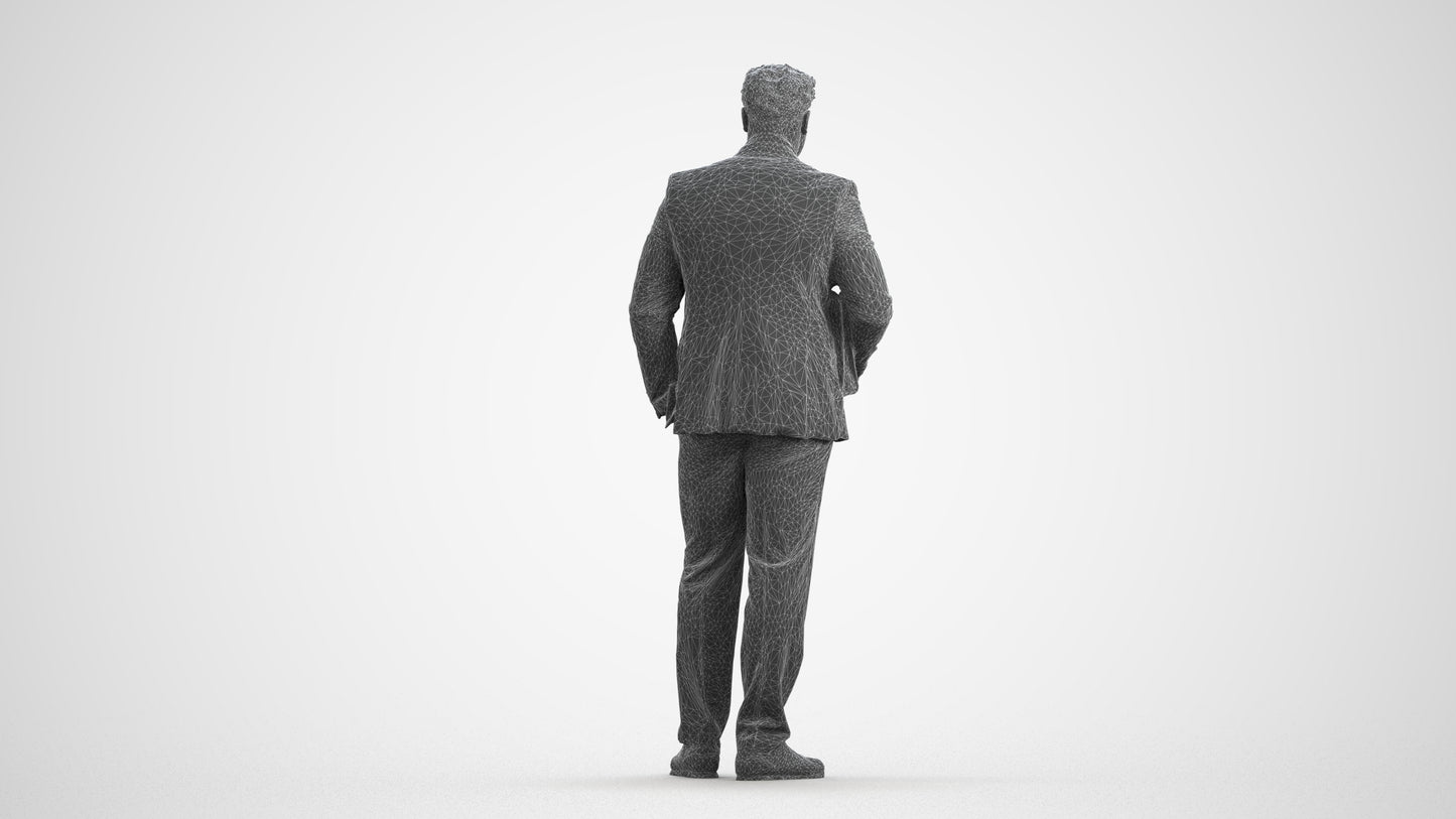 3D people model man business, scanned human for 3ds Max rendering, wireframe front view