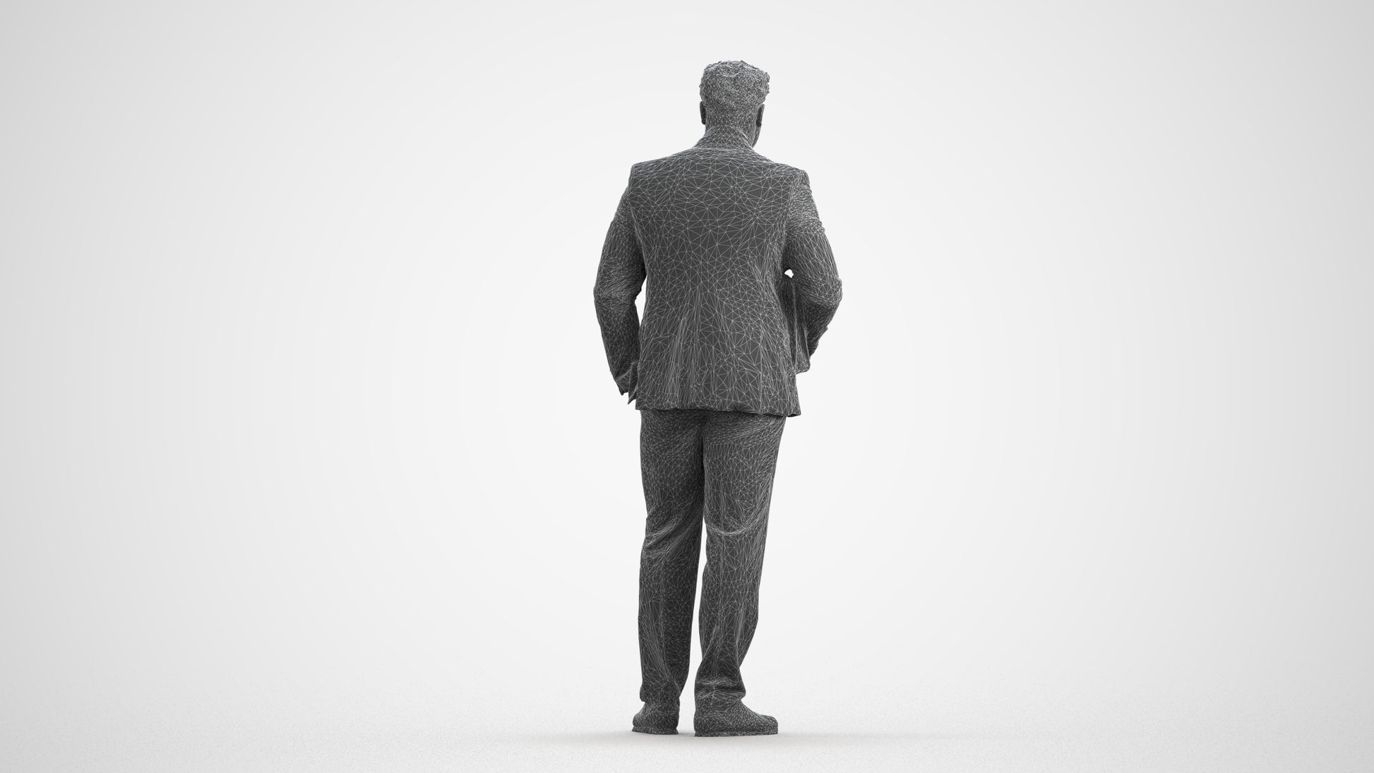 3D people model man business, scanned human for 3ds Max rendering, wireframe front view