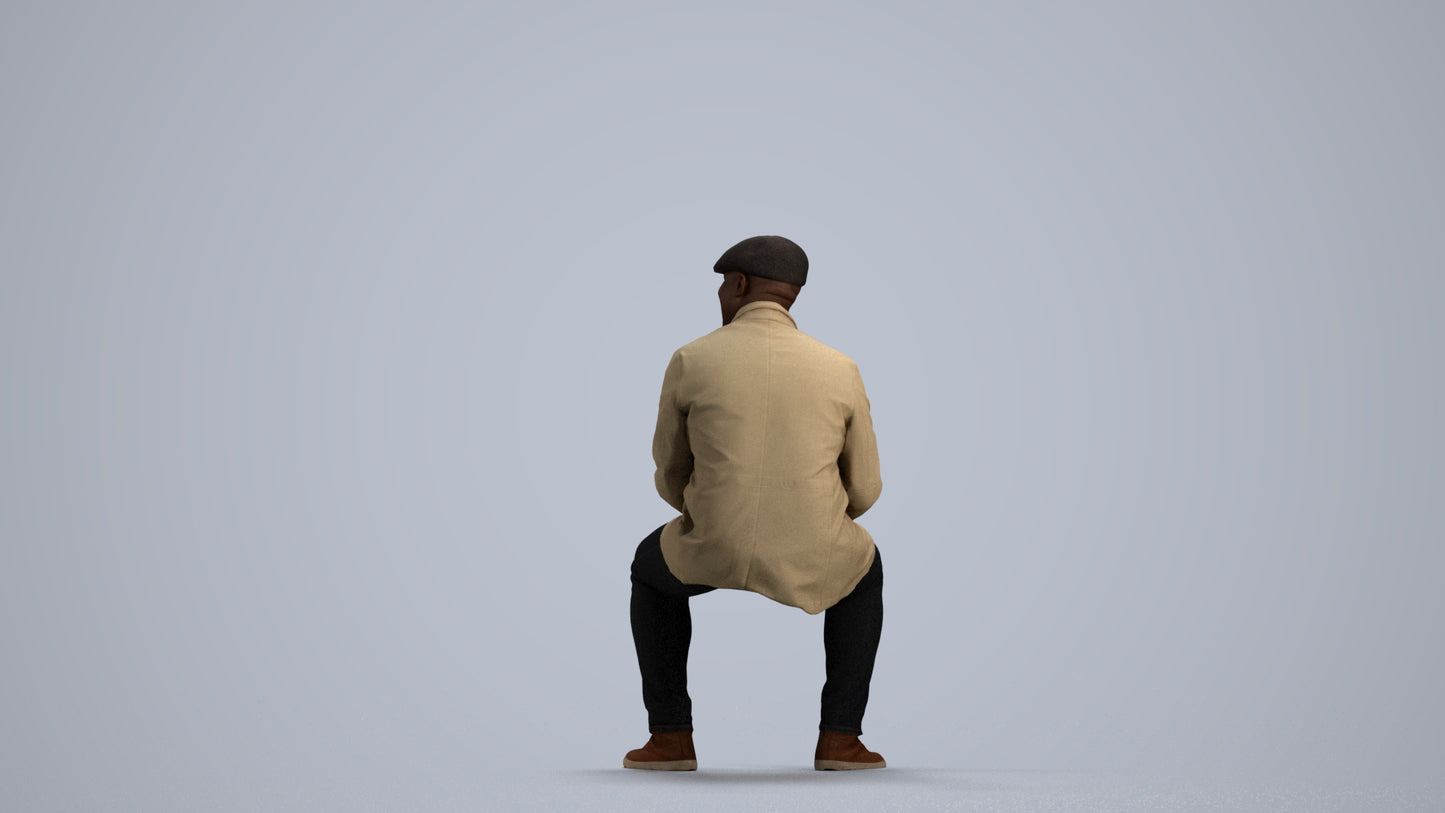 3D people model man casual sitting, scanned human for 3ds Max rendering, front view render