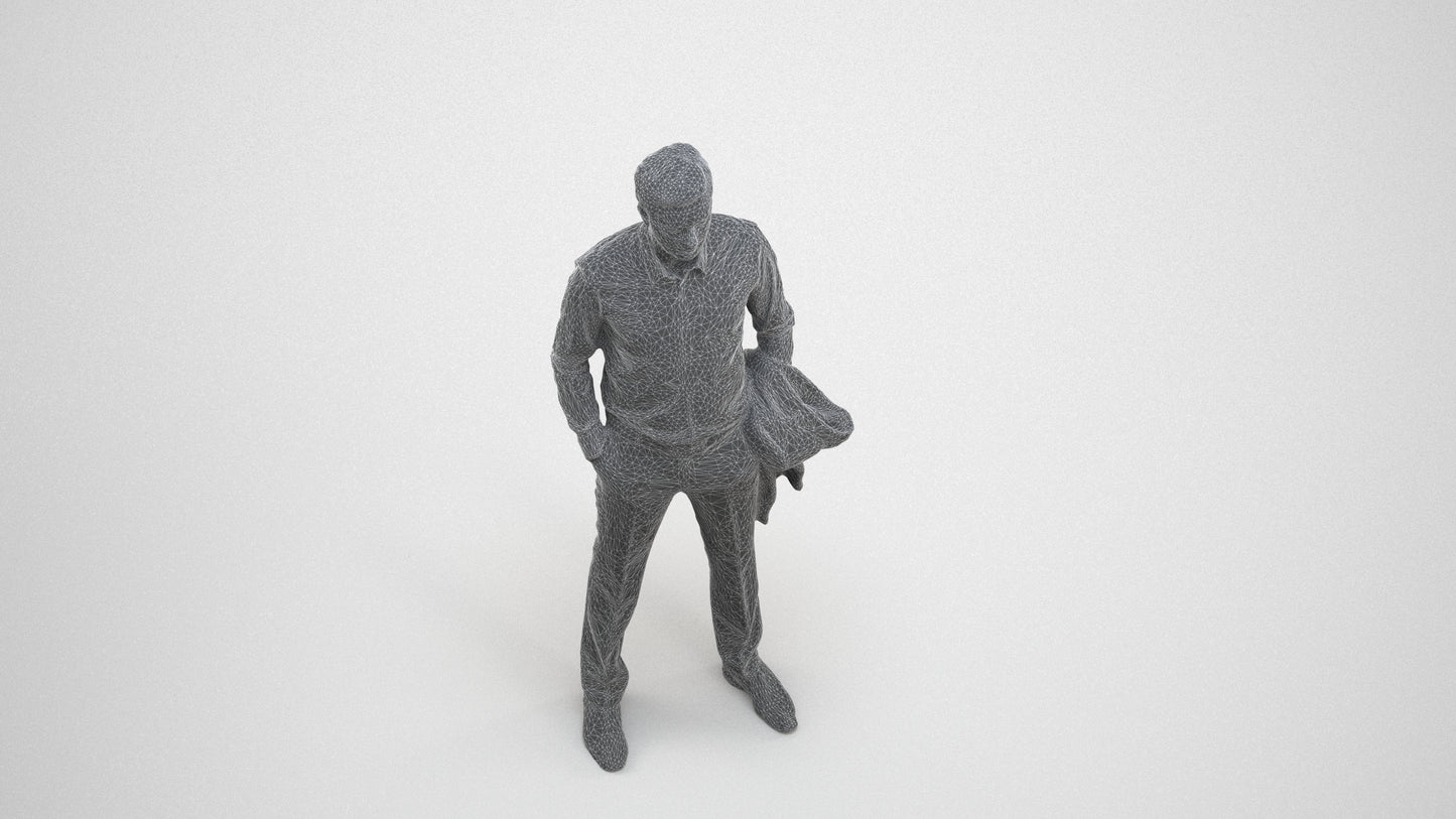 photogrammetry 3D man business, realistic human model archviz FBX, wireframe three-quarter view
