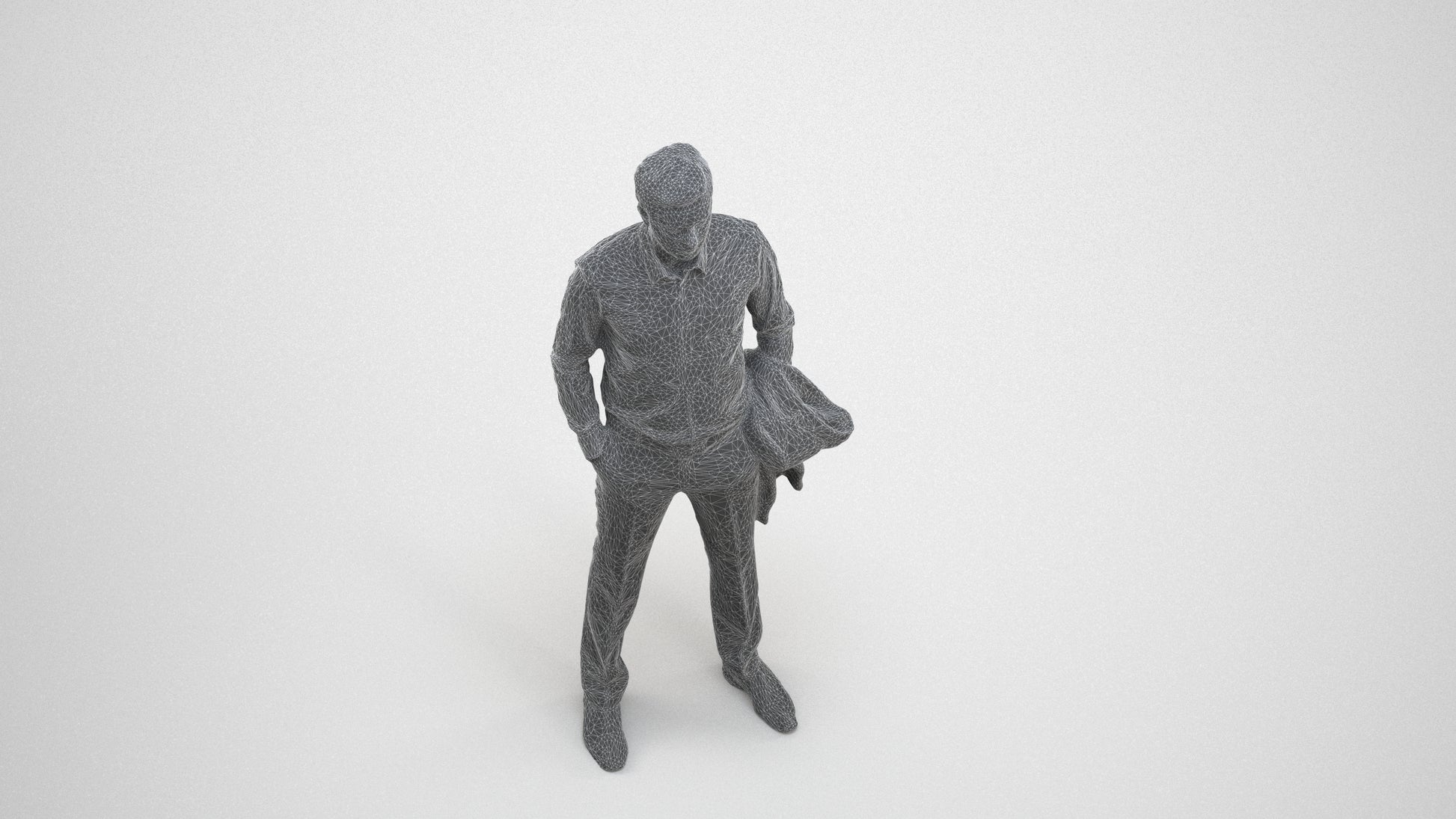 photogrammetry 3D man business, realistic human model archviz FBX, wireframe three-quarter view