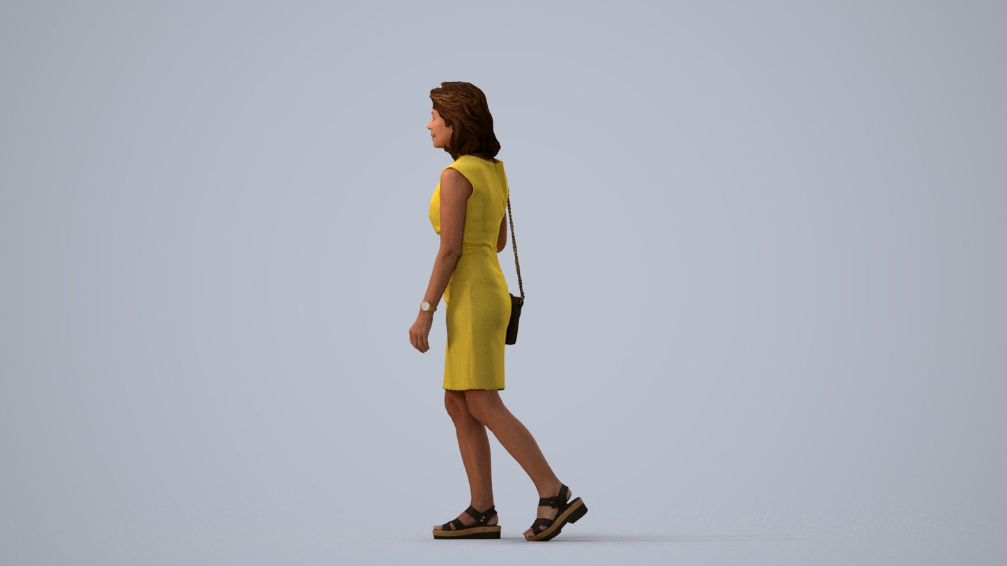 realistic 3D people woman business walking, render-ready for V-Ray and Corona, FBX OBJ, three-quarter view render