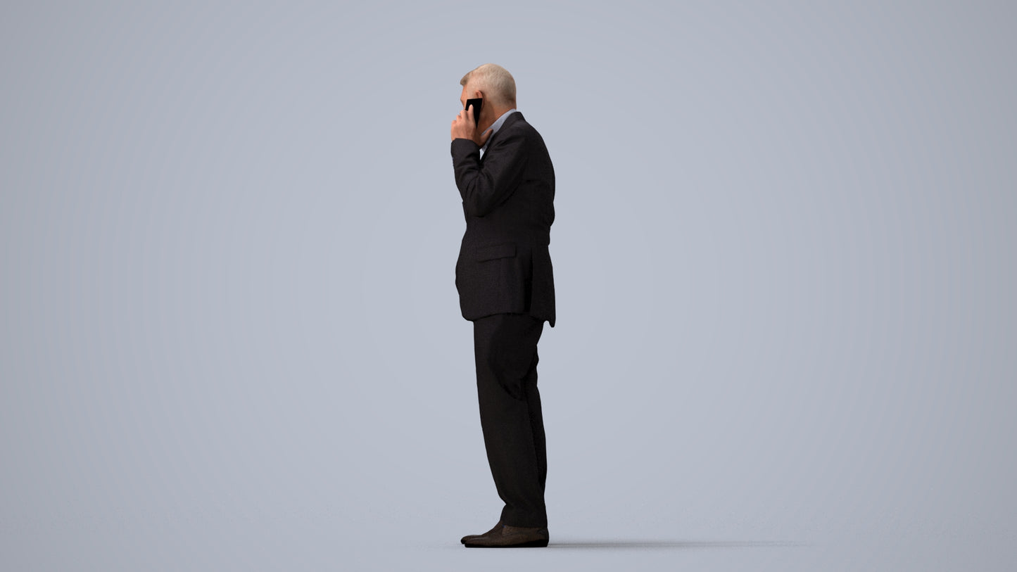 scanned 3D senior man business, photogrammetry people for Enscape and V-Ray, three-quarter view render