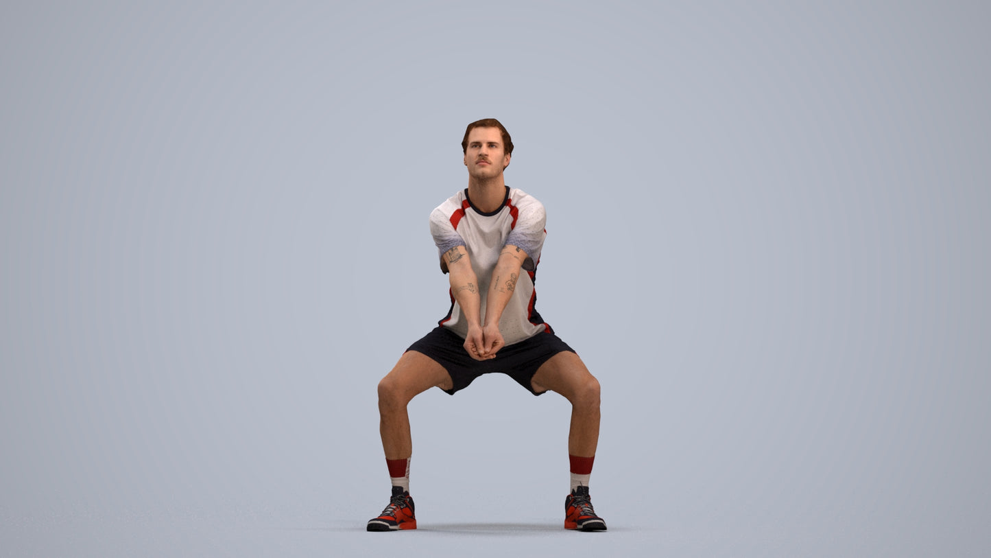 3D people model man sport, scanned human for 3ds Max rendering, standing pose render