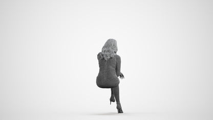 realistic 3D human woman casual sitting, archviz people FBX OBJ for Blender, wireframe front view