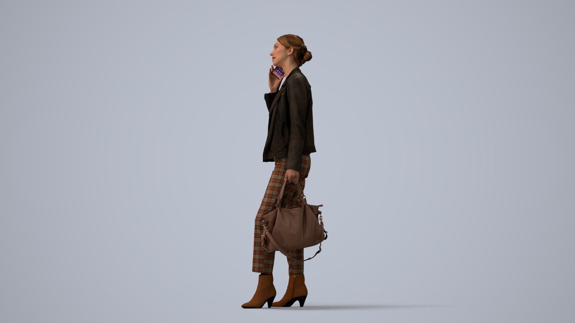 realistic 3D people woman business standing, render-ready for V-Ray and Corona, FBX OBJ, three-quarter view render