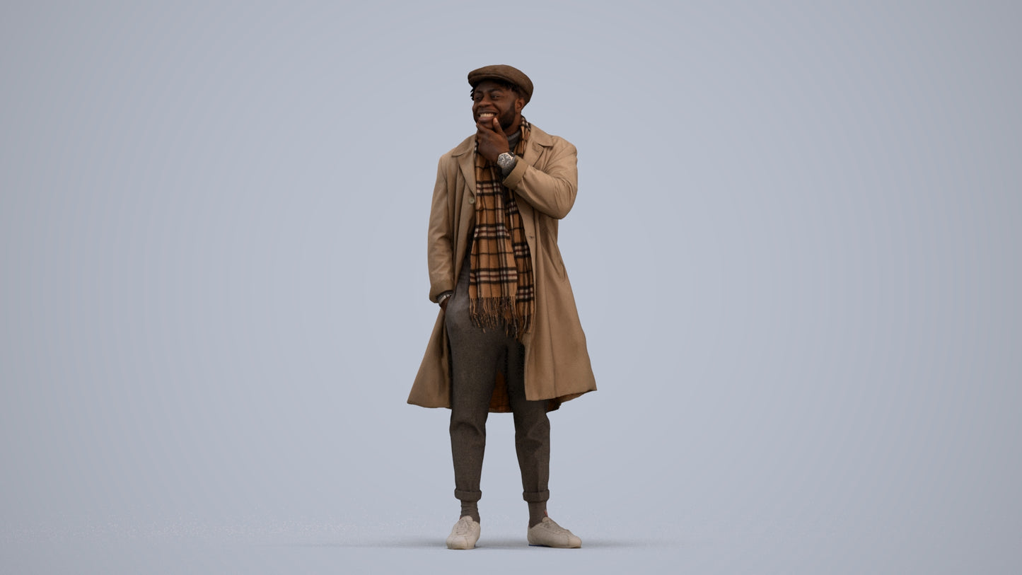 3D human model man casual standing, photogrammetry scanned person for archviz, standing pose render