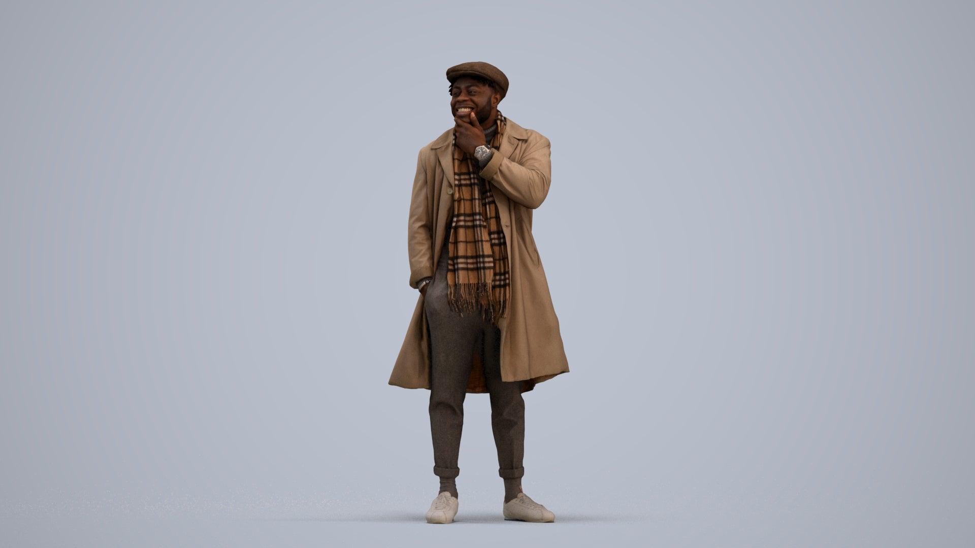 3D human model man casual standing, photogrammetry scanned person for archviz, standing pose render