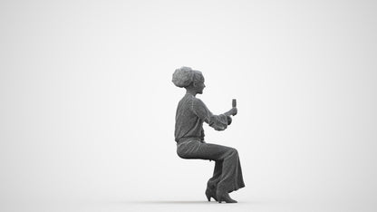 realistic 3D human woman casual sitting, archviz people FBX OBJ for Blender, wireframe side view