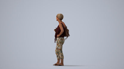 3D people model senior woman standing, scanned human for 3ds Max rendering, three-quarter view render