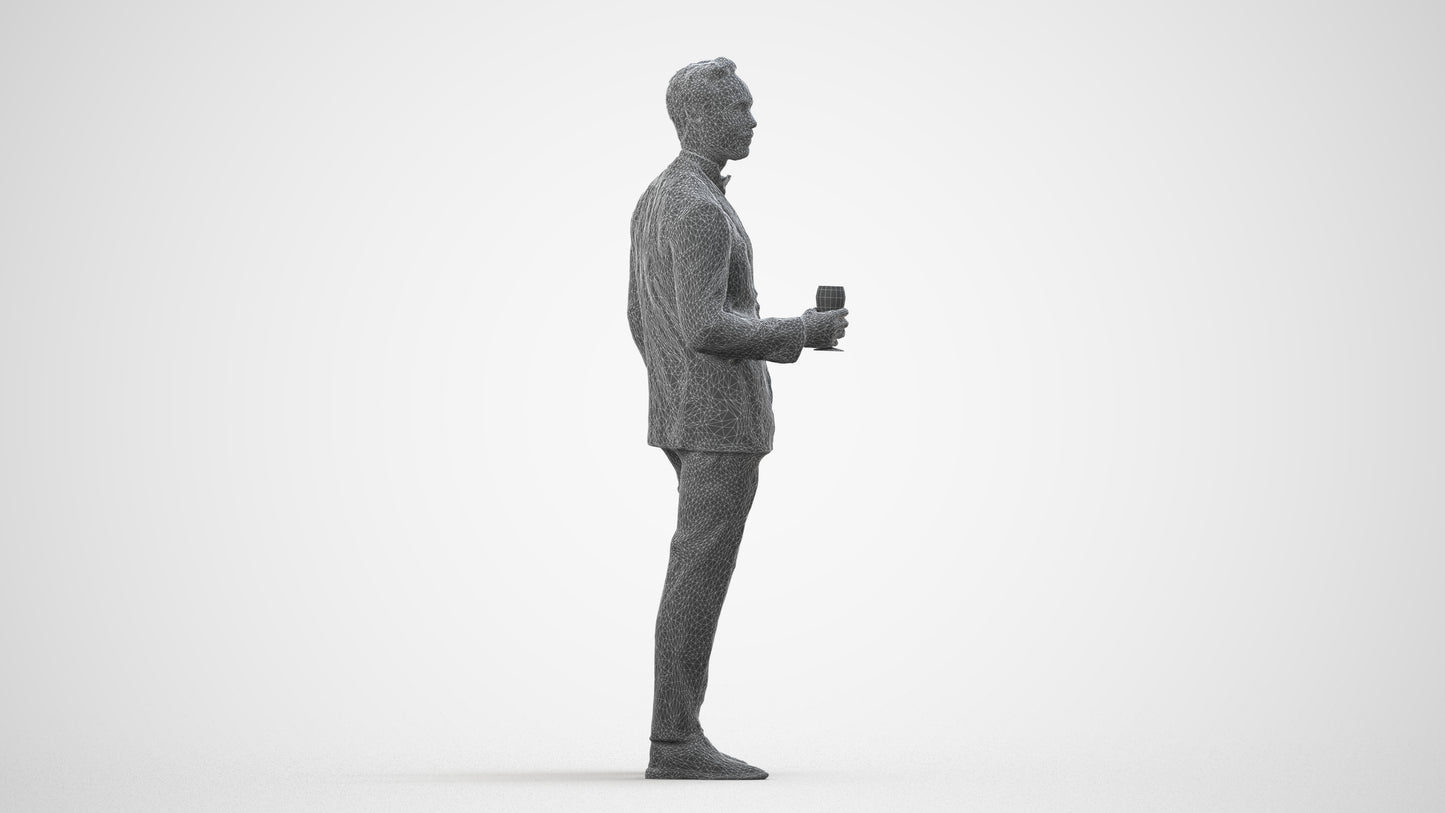 scanned 3D man formal formalaffairs, photogrammetry people for Enscape and V-Ray, wireframe side view