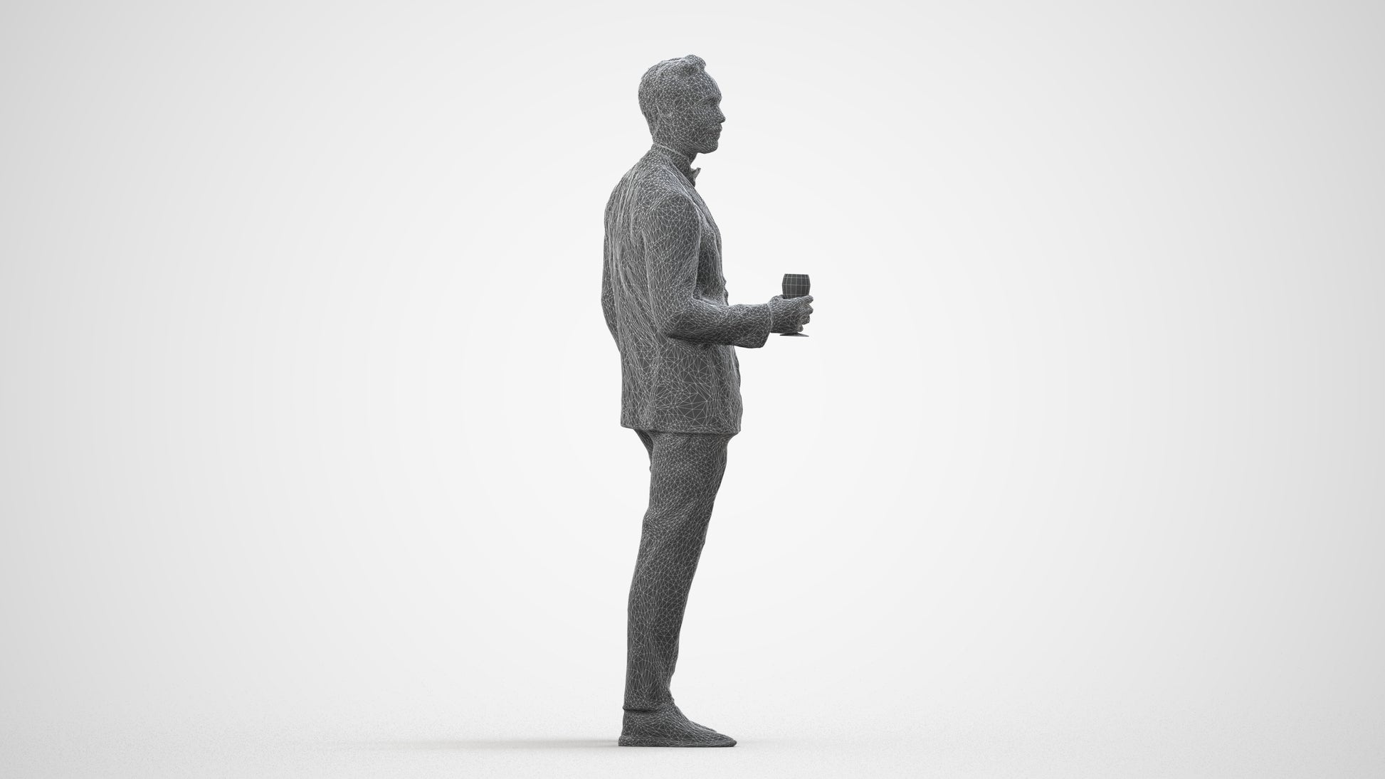 scanned 3D man formal formalaffairs, photogrammetry people for Enscape and V-Ray, wireframe side view