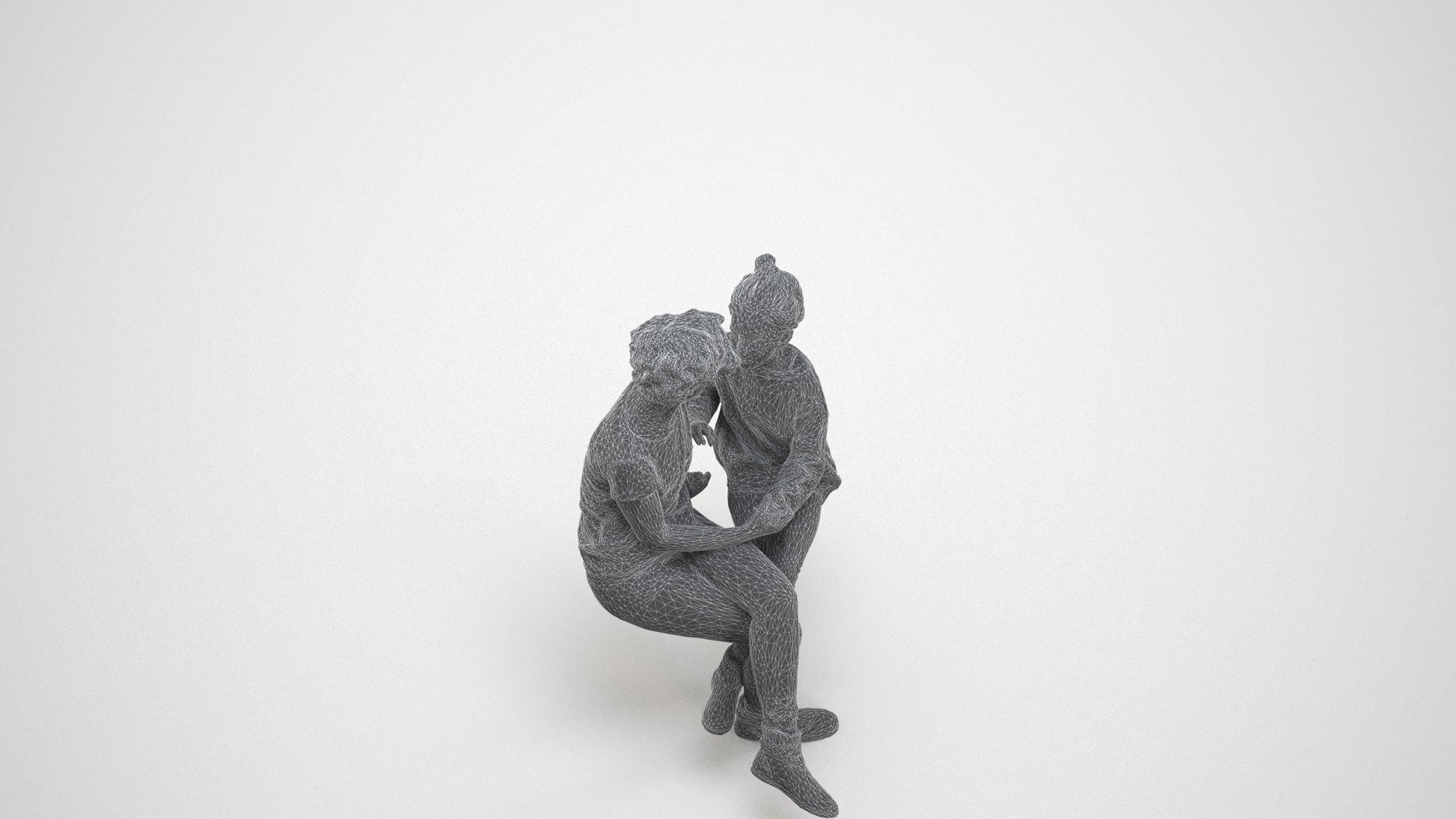 3D human model girl casual kids, photogrammetry scanned person for archviz, wireframe three-quarter view