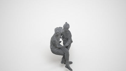 3D human model girl casual kids, photogrammetry scanned person for archviz, wireframe three-quarter view