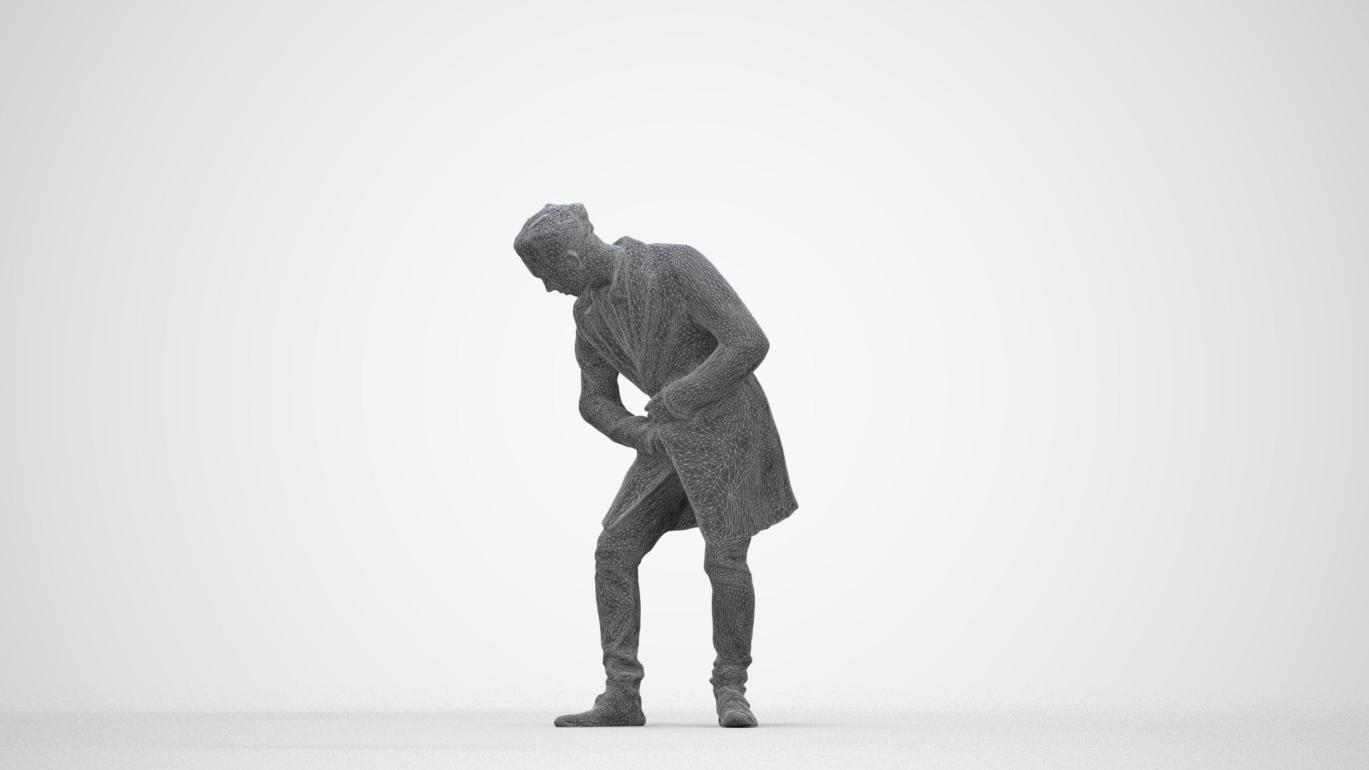 photogrammetry 3D man casual sitting, realistic human model archviz FBX, wireframe back view