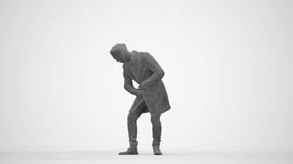 photogrammetry 3D man casual sitting, realistic human model archviz FBX, wireframe back view