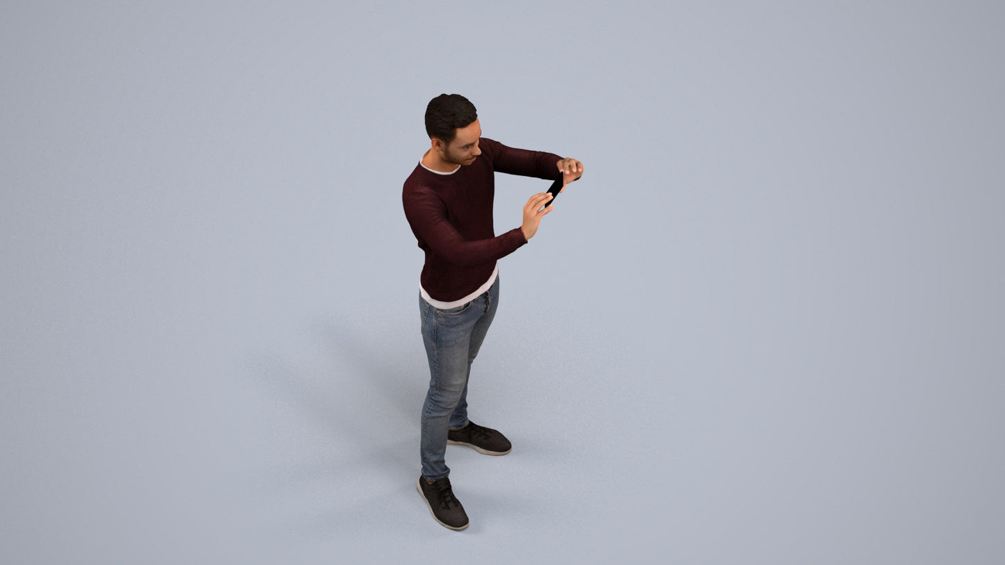 3D people model man casual standing, scanned human for 3ds Max rendering, back view render
