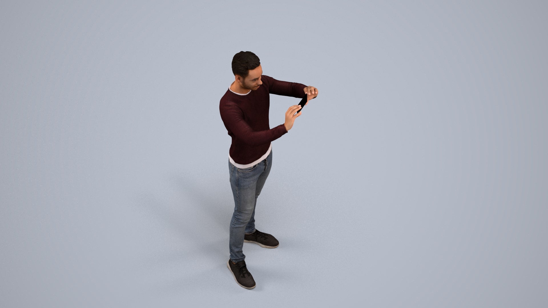3D people model man casual standing, scanned human for 3ds Max rendering, back view render