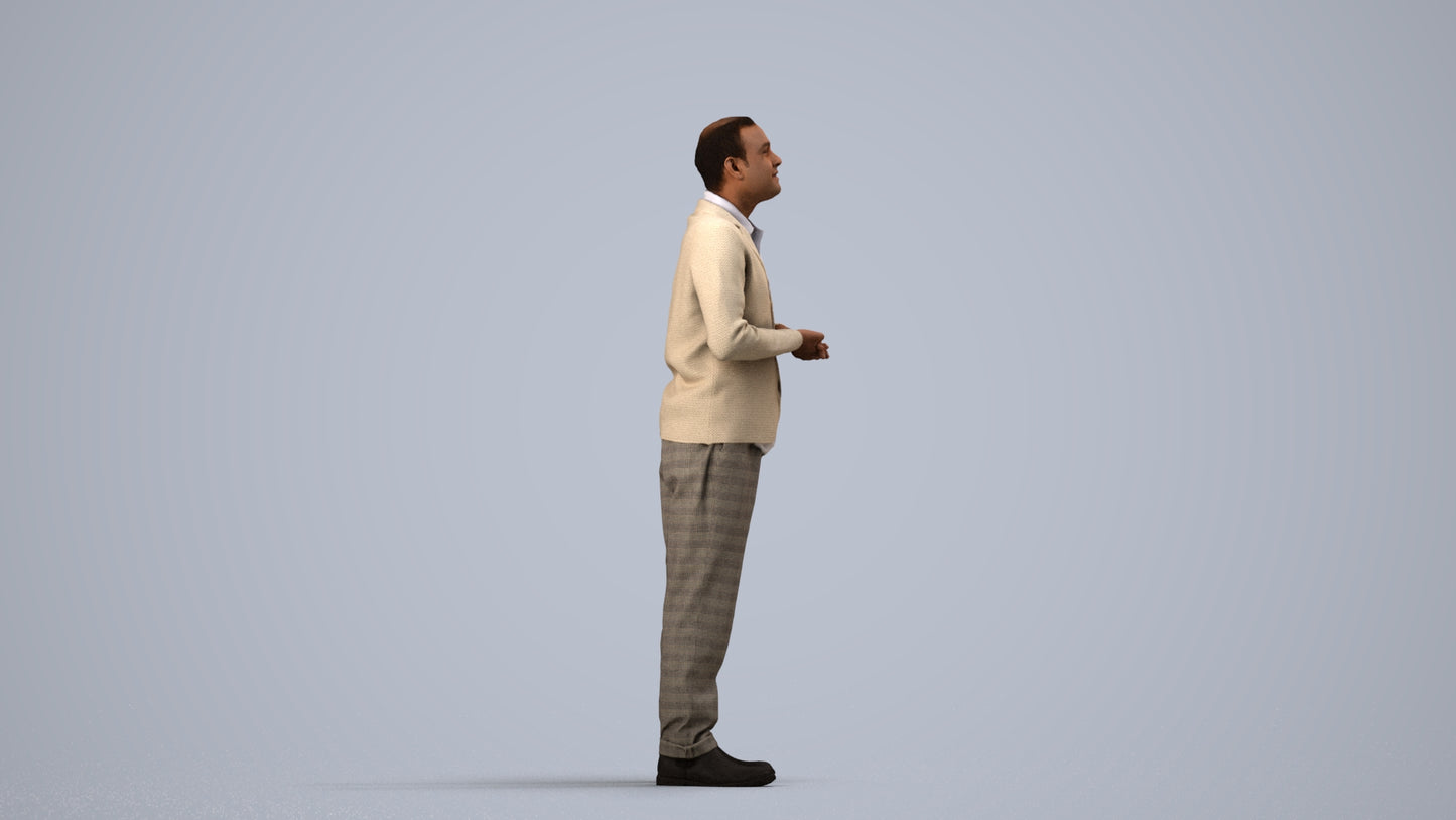3D scanned man standing business, photorealistic archviz people for Enscape and SketchUp, side view render
