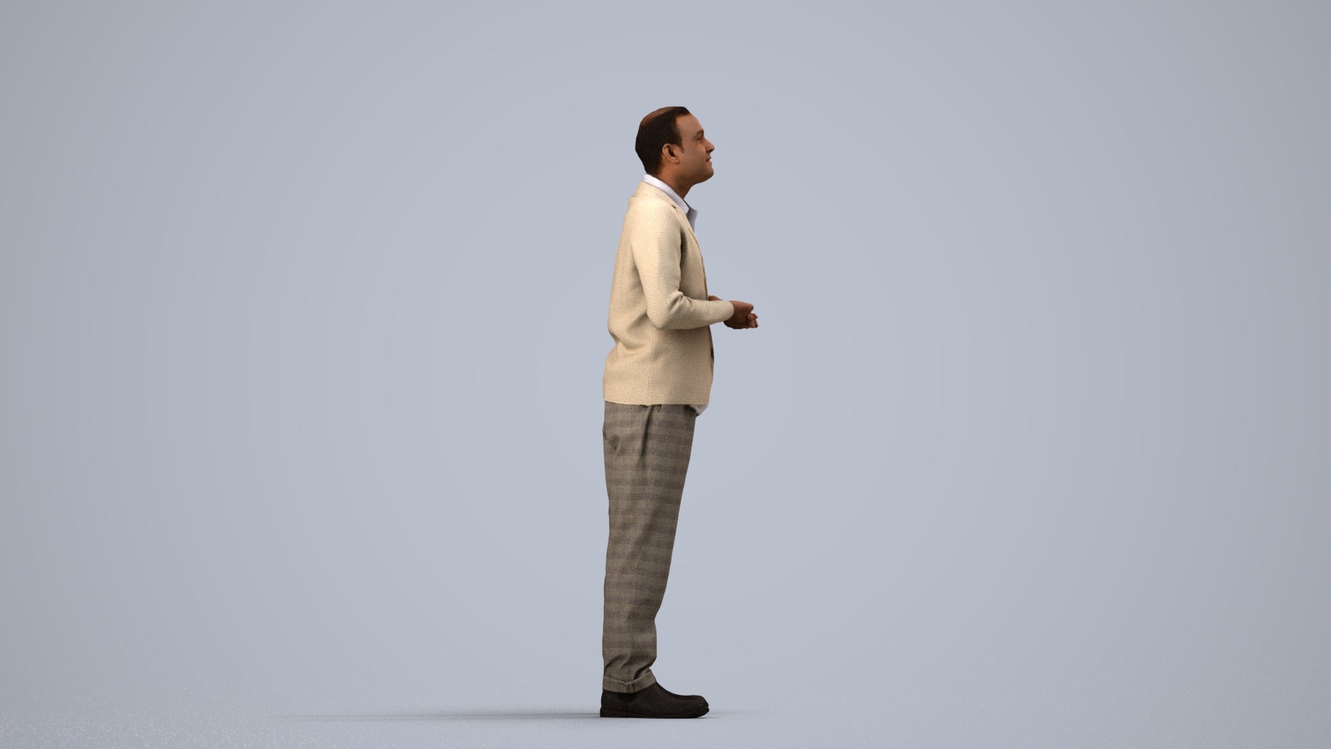 3D scanned man standing business, photorealistic archviz people for Enscape and SketchUp, side view render