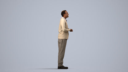 3D scanned man standing business, photorealistic archviz people for Enscape and SketchUp, side view render