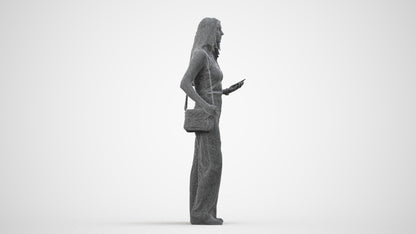 realistic 3D people woman casual standing, render-ready for V-Ray and Corona, FBX OBJ, wireframe side view
