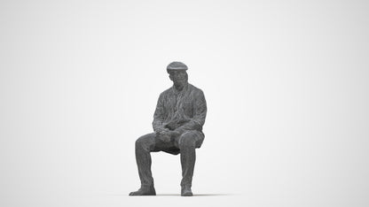 3D people model man casual sitting, scanned human for 3ds Max rendering, wireframe back view
