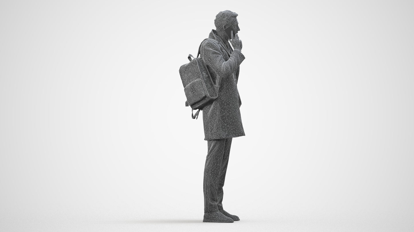 3D scanned man business, photorealistic archviz people for Enscape and SketchUp, wireframe side view