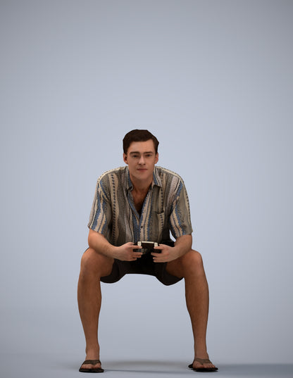 scanned 3D man casual sitting, photogrammetry people for Enscape and V-Ray
