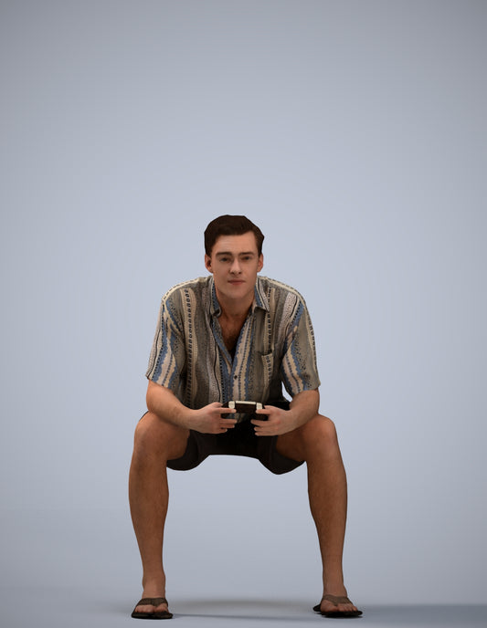 scanned 3D man casual sitting, photogrammetry people for Enscape and V-Ray
